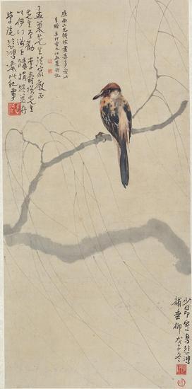 徐悲鸿/赵少昂《顾盼春风》设色纸本镜片 68.5x33cm
