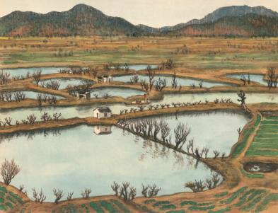张光宇 无锡后山湾鱼塘1955年 纸本水彩 27×38cm