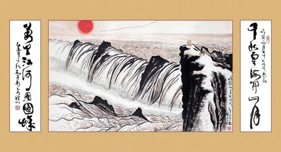 长河颂对联画
