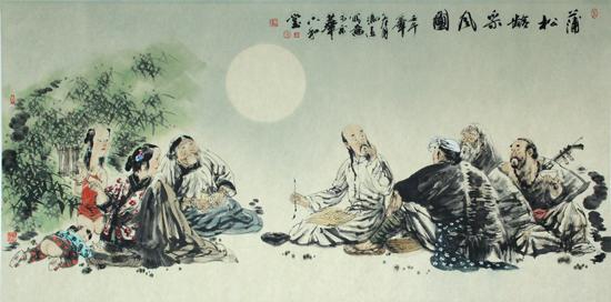 冯远 《蒲松龄采风图》 68X136 纸本镜心