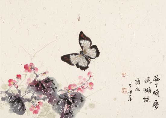 李啸东 庄生晓梦米蝴蝶 纸本设色 32.5×44cm 2014