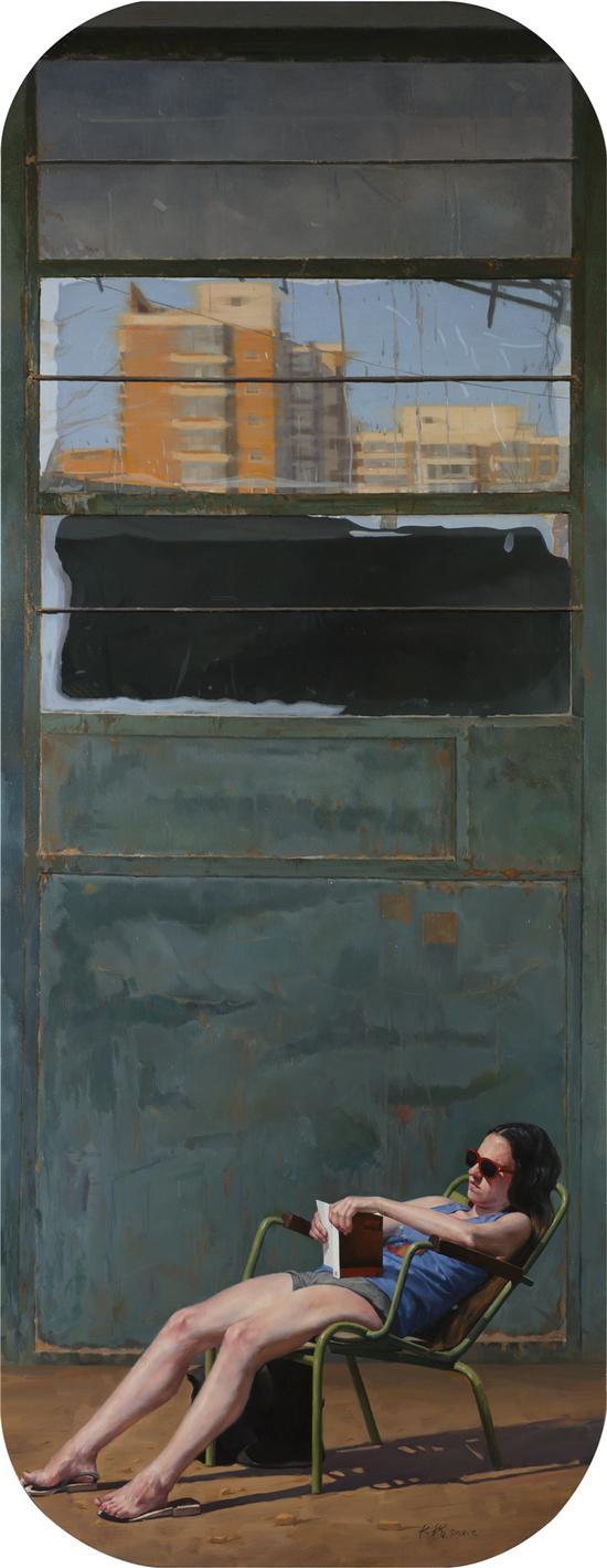 周楷《读》布面油画 180x70cm 2015年