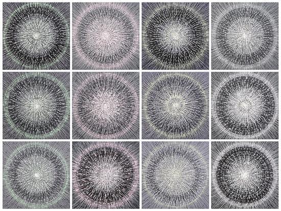 孟禄丁 元速 。时间球 100x100x12cm 布面丙烯 2009
