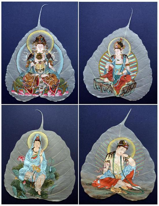 刘章昆 叶脉画 观世音菩萨(四开) 58X29cmX4 纸本册页
