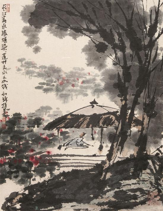长江春水绿堪染 莲叶出水大如钱 2010年 47×37cm