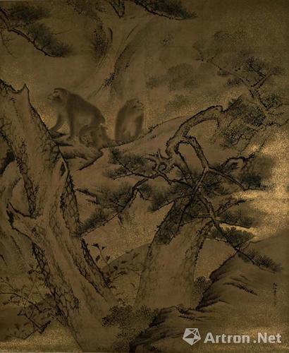东京国立博物馆展出的森狙仙《秋山游猿图》(局部)