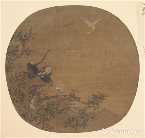 纽约的大都会艺术博物馆展出:南宋佚名“三元得禄”图,团扇,12世纪晚期,24.1×22.9 cm
