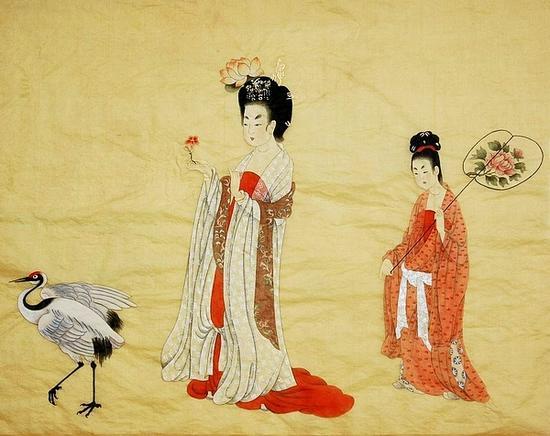 临唐·周昉《簪花仕女图》,幽草画(图片:四川美术论坛网)