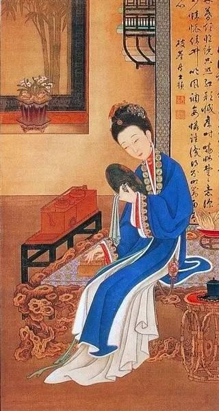 胤禛十二美人图之裘装对镜 清