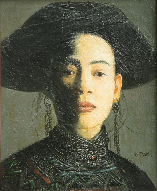 罗中立《四川彝族少女》25×20cm 木板油画 1988