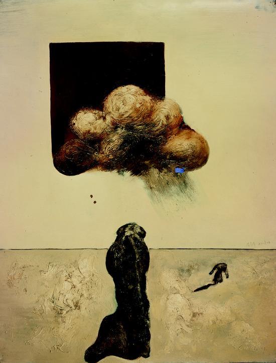 周春芽《云雨》 69×54cm 纸本油画 1990