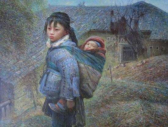 罗中立《背小孩的女孩》 65×85cm 布面油画 1986