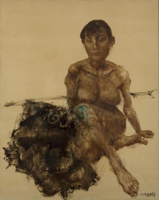 周春芽《裸女与石》100×80CM 布面油画 1995