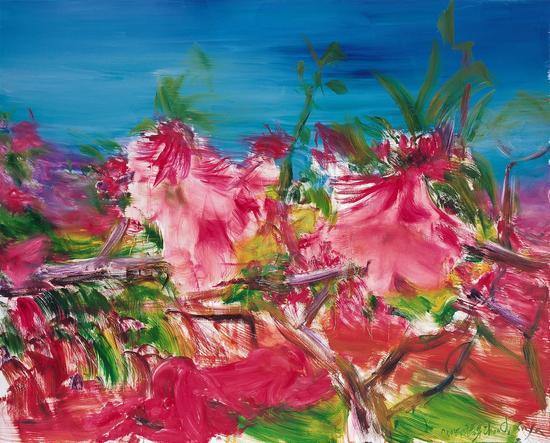 周春芽《桃花》120×150cm 布面油画 2005