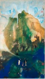张大千 (1899-1983) 加州夏山 设色纸本 镜框 一九六七年作 115 x 65.5公分 估价: 港币18,000,000–28,000,000 美元2,300,000–3,600,000