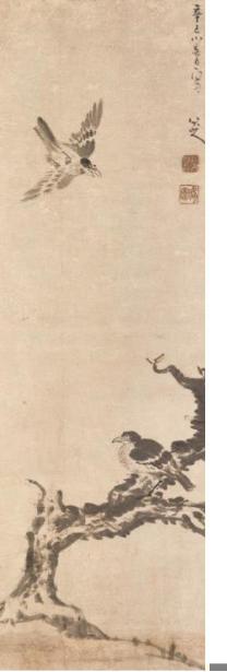 清 八大山人 (1626-1705) 枯木双鸟 水墨纸本 立轴 一七〇一年作 估价: 港币6,000,000–9,000,000 美元770,000–1,100,000