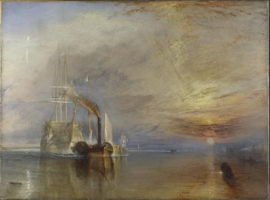 透纳作品《The Fighting Temeraire tugged to her last berth to be broken up》,1839,藏于英国国家美术馆