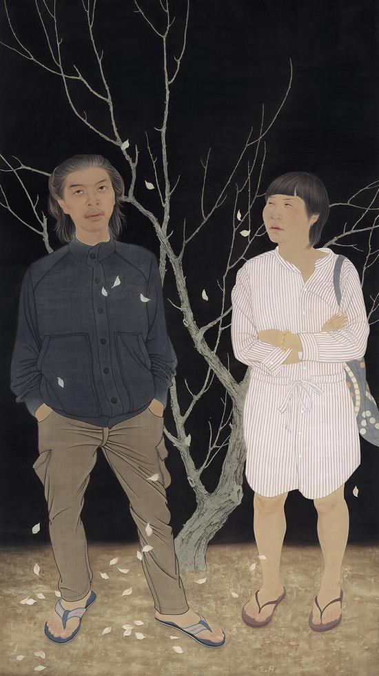 冯士坤《消失的记忆1》绢本设色 200cmx110cm 2012