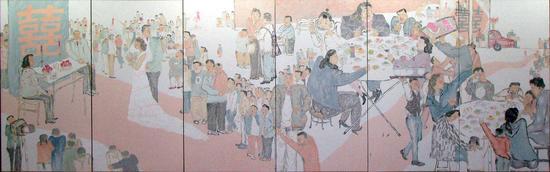 刘彬《同喜•2008年8月8日》纸本设色 230cmx576cm 2008