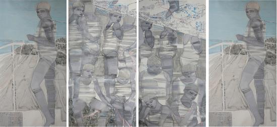 王琳《走过的孩子含有黄金》纸本设色 180cmx380cm 2012
