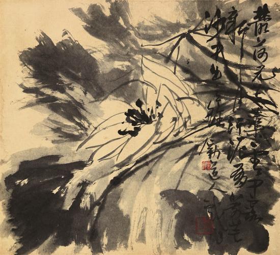 墨荷 李苦禅 约40年代 44.5x48.5 cm 纸本水墨
