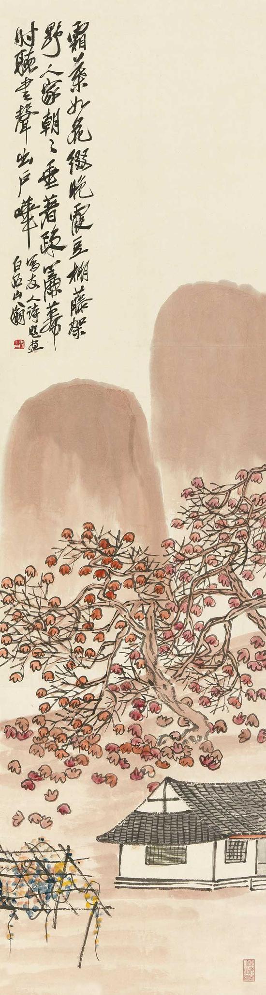 齐白石(1864-1957) 豆棚人家 纸本立轴 138×37.5 cm