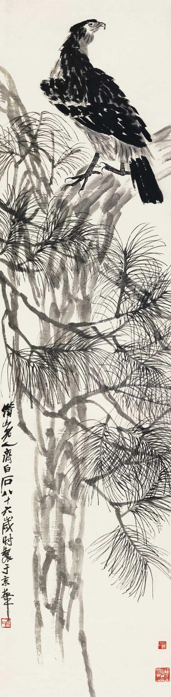 齐白石(1864-1957) 松柏独立图 纸本镜心 1946年作 242.5×61 cm