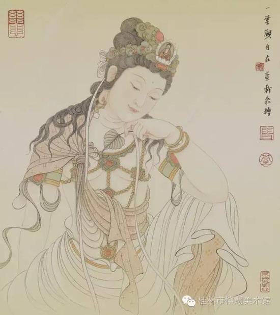 一叶观自在 27×23cm 纸本设色 廖萱