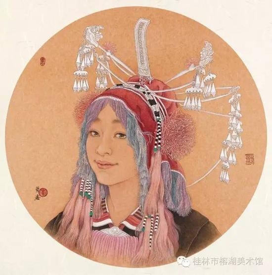 蓝靛新嫁 50×50cm 金箔扇面 廖萱