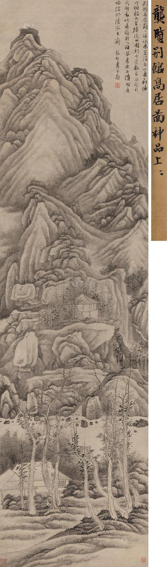 龚贤 别馆高居图 立轴 水墨纸本,212.5×55.5cm