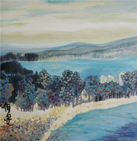 杨佴旻 《湖边春色》 68x68cm 2016年 纸本设