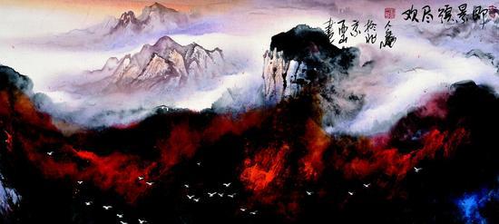 即景须尽欢 中国画 41cmx89cm 刘人岛