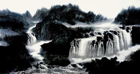 灵动山水情 中国画 350cmx189cm 刘人岛