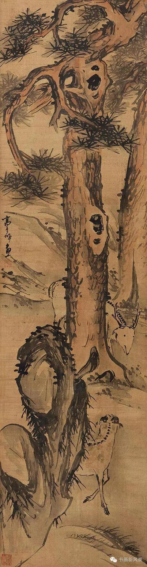 清 高其佩 指画 栢鹿图