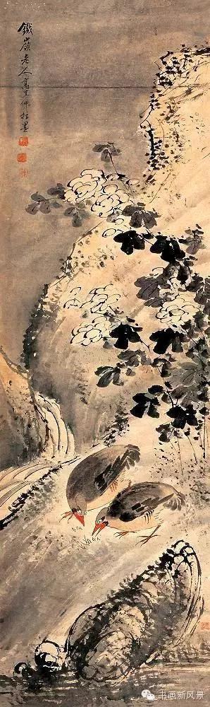 清 高其佩 指画 双鸡图