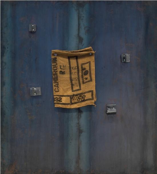 Jannis Kounellis 雅尼斯·库奈里斯 无题 钢板上粗麻布、玻璃、铁铅 200 x 180 cm 1989