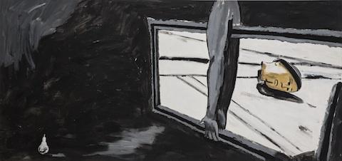 Enzo Cucchi 恩佐·库基 流浪汉 布面油画, 灯泡 200×420 cm 2005