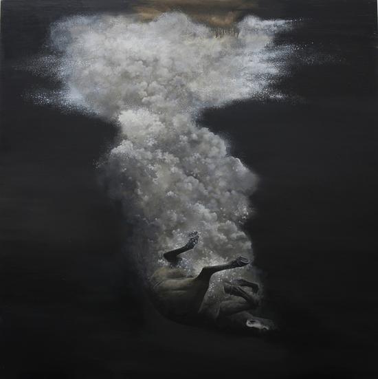 《坠入尘网中》吴健 布面油画尺寸:180cm×180cm 2013年