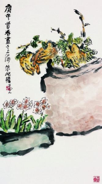 仙寿图(国画) 87.4厘米×48厘米 1990年 朱屺瞻