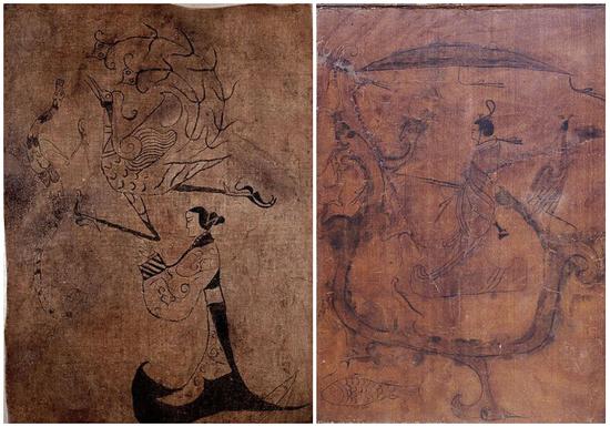 人物龙凤帛画、人物御龙帛画(战国) 湖南省博物馆馆藏