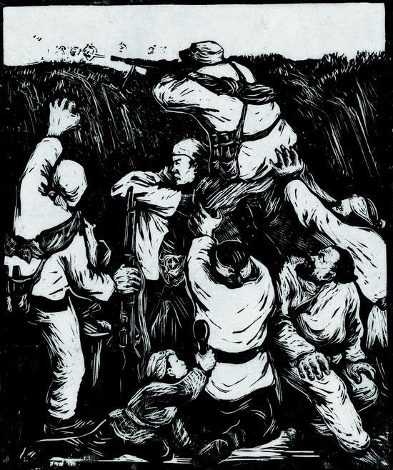 当敌人搜山的时候 彦涵 1943 木刻版画 22X19.5cm 中国美术馆藏