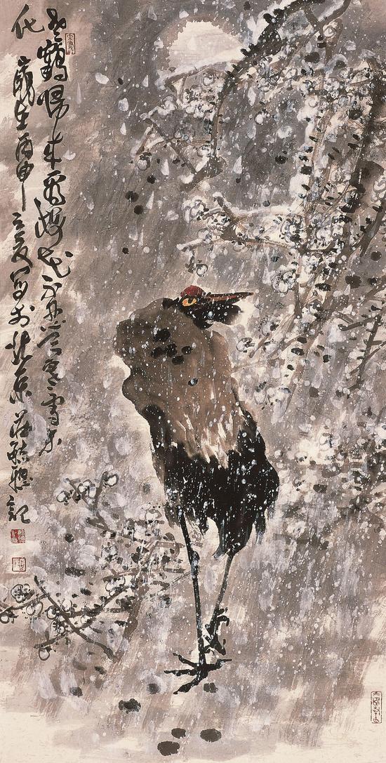 老鹤归来看梅花 136x68cm 2016年 庄毓聪