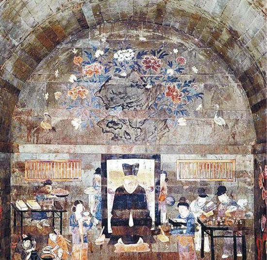 图3 陕西韩城盘乐村M218北宋墓北壁壁画,纵86厘米,横145.5厘米(引自康保成,孙秉君:《陕西韩城宋墓壁画考释》,《文艺研究》2009年第11期)