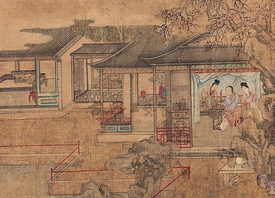 佚名 《拙政园行乐图》,从中可见拙政园局部景致,假山楼宇,无不精致。2