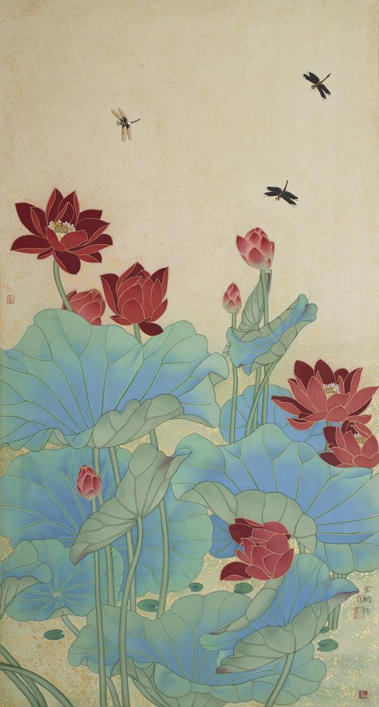 金纳《碧荷》170x90cm 绢本 2016年
