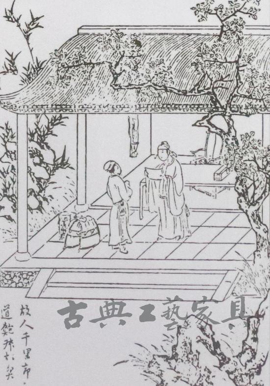 图3 1630年《情邮记》的木刻插图中,靠背扶手椅的陈设方式。