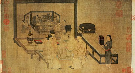 五代《周文矩重屏会棋图》 北京故宫博物院藏