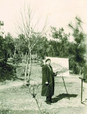 1950年代,刘海粟在郊外写生