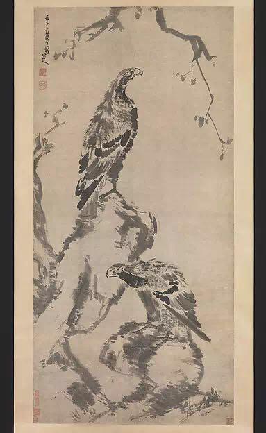 ▲ 朱耷《二鹰图轴》,纸本水墨,1702年,现存于大都会艺术博物馆,图片来源:The Metropolitan Museum of Arts