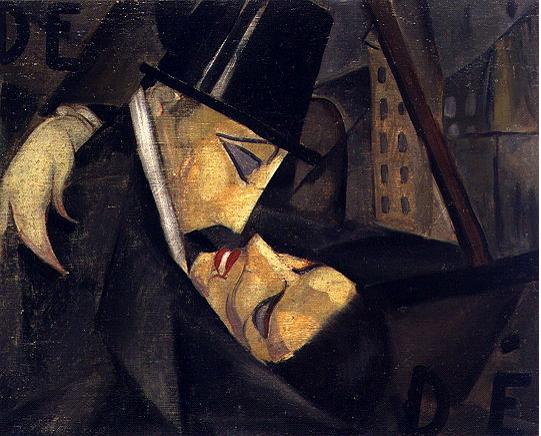塔玛拉·德兰陂卡(Tamara De Lempicka)《吻》(The Kiss),布面油画,50×61cm,1922年,私人收藏。?TAMARA DE LEMPICKA